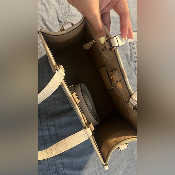 Coach Dempsey Beige Signature Stripe Tote with Leather Trim - Picture 3 of 5